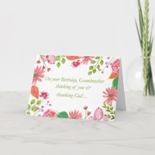Cartão Avó Watercolor Flores Religiosas Aniversário