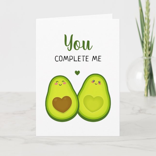 Cartão Avocado Cute Romântico Você Me Completa Aniversári (Frente)