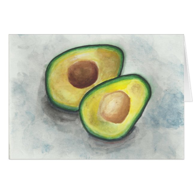 Cartão Avocado em Watercolor (Frente horizontal)
