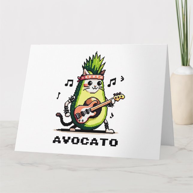 Cartão Avocato - Engraçado Arte Pixel Avocado Gato Jogand (Frente)