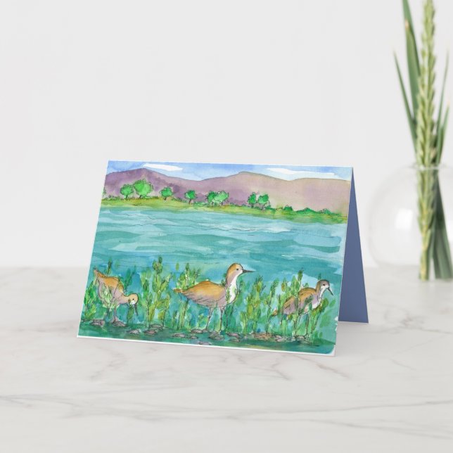 Cartão Avocet Lake Shore Birthday feliz (Frente)