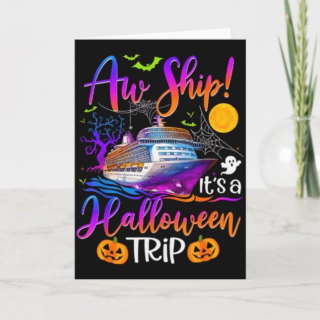 Cartão Aw Ship Halloween Family Cruise Crew Family Vacati (Frente)