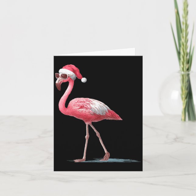 Cartão Awesome Cool Flamingo With Christmas Hat And Sungl (Frente)