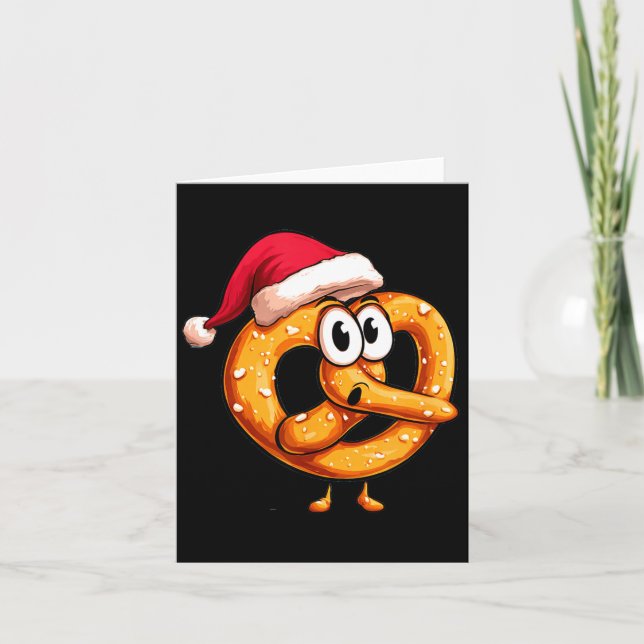 Cartão Awesome Festive Pretzel With Santa Claus Hat Costu (Frente)