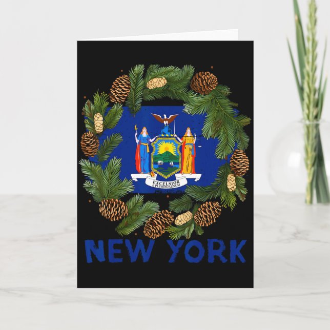 Cartão Awesome Fir Xmas Wreath Costume With New York Flag (Frente)