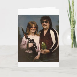 Cartão Awkward Family Photos - Couple with parrot!