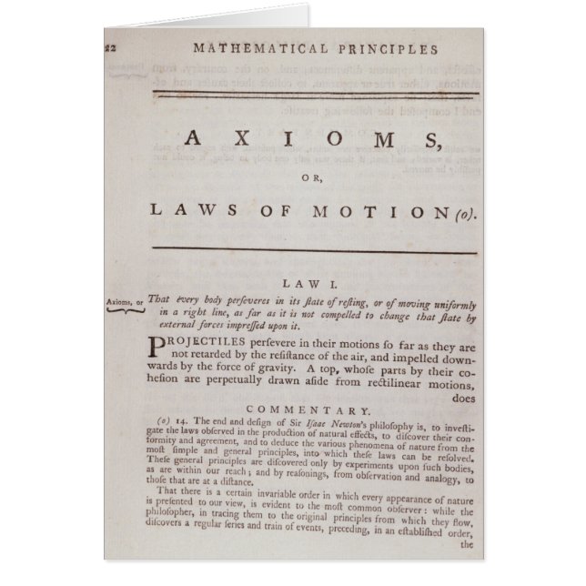 Cartão Axiomas, ou leis de movimento, do volume mim (Frente)
