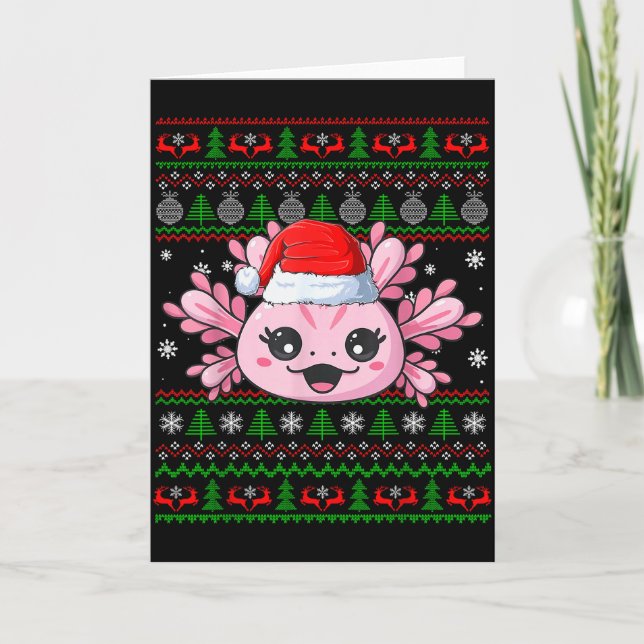Cartão Axolotl Christmas Ugly Sweater Santa Axolotl Head  (Frente)