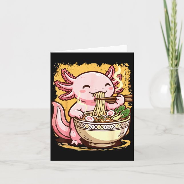 Cartão Axolotl Eating Ramen Noodles  (Frente)