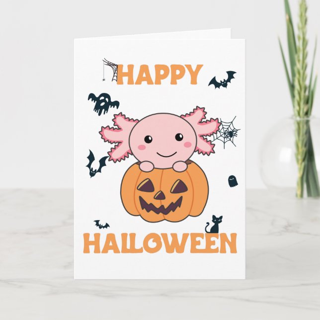 Cartão Axolotl Em Pumpkin Sweet Axolotls Feliz Dia das Br (Frente)