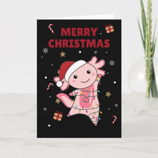 Cartão Axolotl Feliz Natal Animais de Inverno Axolotes Ca (Frente)