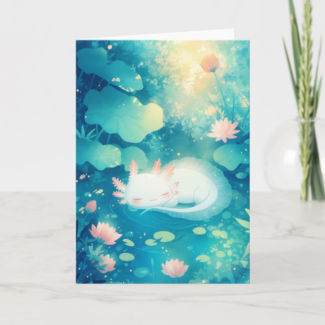 Cartão Axolotl Flower Pond Serenity (Frente)