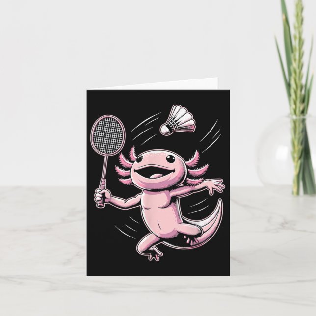 Cartão Axolotl Jogando Badminton Jogador Peteca Esporte  (Frente)