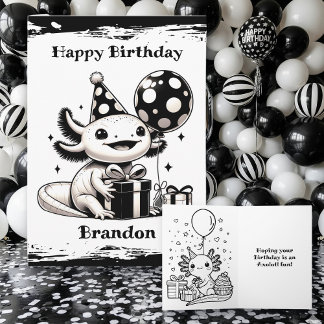 Cartão Axolotl Pensava Aniversário com Página de Coloraçã