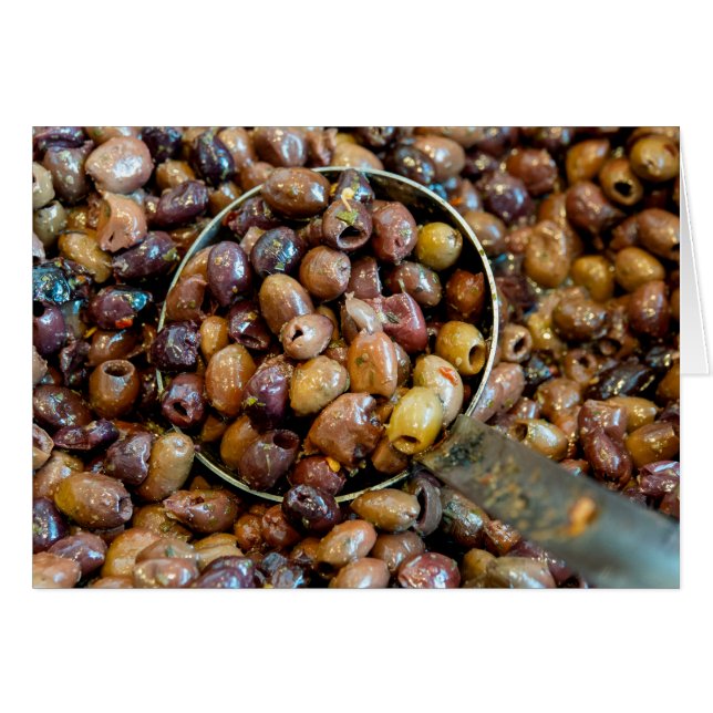 Cartão Azeitonas de leccino preto salgadas e salgadas (Frente Horizontal)