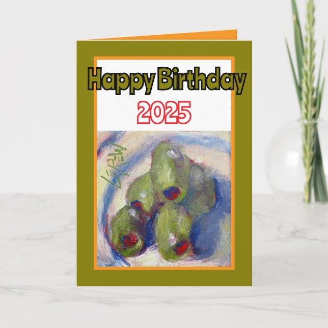 Cartão Azeitonas estendem seu aniversário feliz do LIfe (Frente)