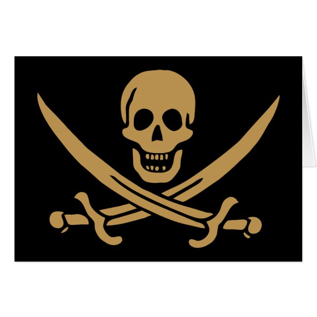 Cartão Aztec Dourado Crânio e Cutlass Pirata Calico Jack (Frente Horizontal)