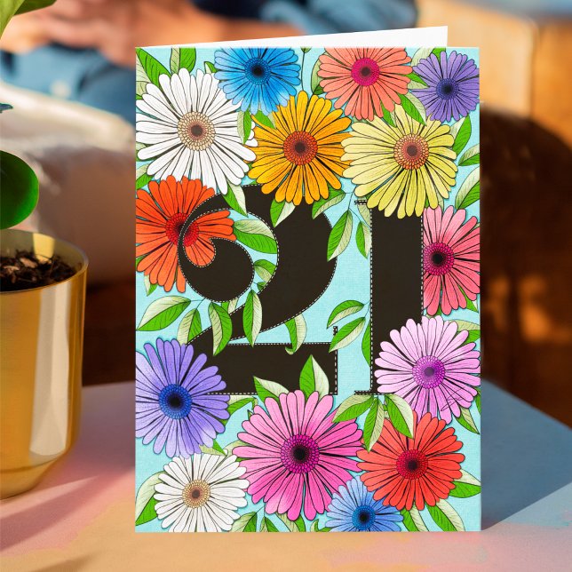 Cartão Azul-aqua azul personalizado aniversário de 21 ano (Criador carregado)