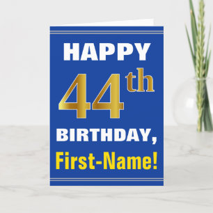 Cartão Azul, Azul, Azul, 44 Dourado Faux Aniversário com 