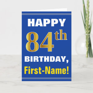 Cartão Azul, Azul, Faux Dourado 84.º Aniversário com Ca