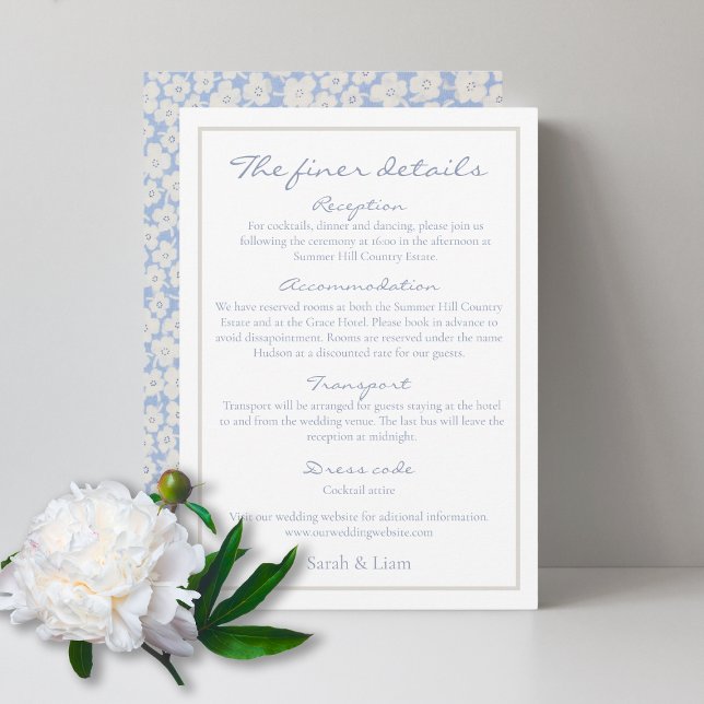 Cartão azul azul Floral Detalhado de Casamento (Criador carregado)