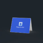 Cartão Azul bonito Menorah Hanukkah<br><div class="desc">Lindo gráfico menorah com "HAPPY HANUKKAH" em letra de script. Personalize com seu nome.</div>