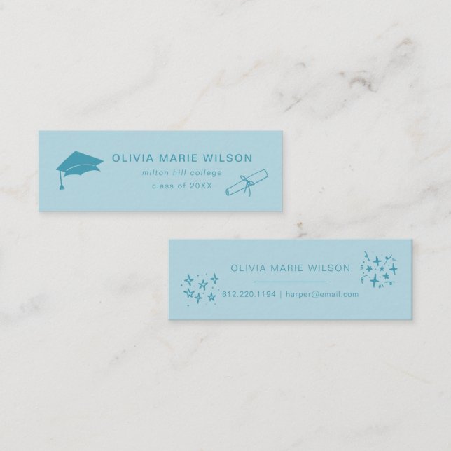 Cartão Azul com Nome de Ícone de Graduação Minimal (Frente/Verso)