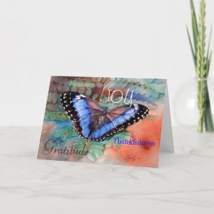 Cartão azul da gratitude da aguarela de Morpho