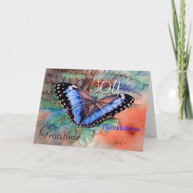 Cartão azul da gratitude da aguarela de Morpho (Frente)