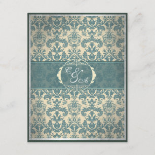 Cartão azul da recepção do damasco do vintage
