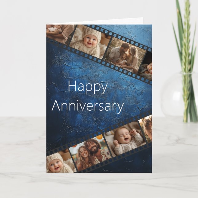 Cartão Azul de Aniversário de Foto da Fita Texturi (Frente)