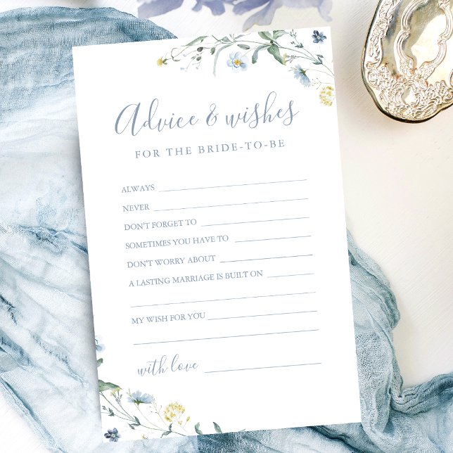 Cartão Azul de casamento e desejos (Blue Wildflower wedding advice & wishes card)