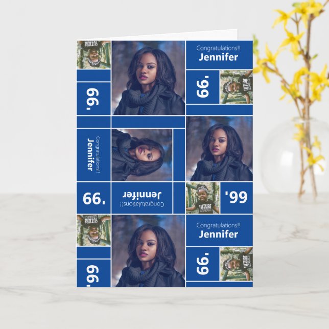 Cartão Azul de Classe de Graduação de Foto Quadrad (Flor Amarela)