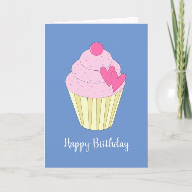 Cartão Azul de Cupcake Cardíaco de Amor ilusima (Frente)
