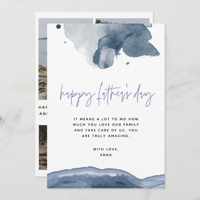 Cartão Azul de Dia de os pais para Marido de Foto  (Frente/Verso)