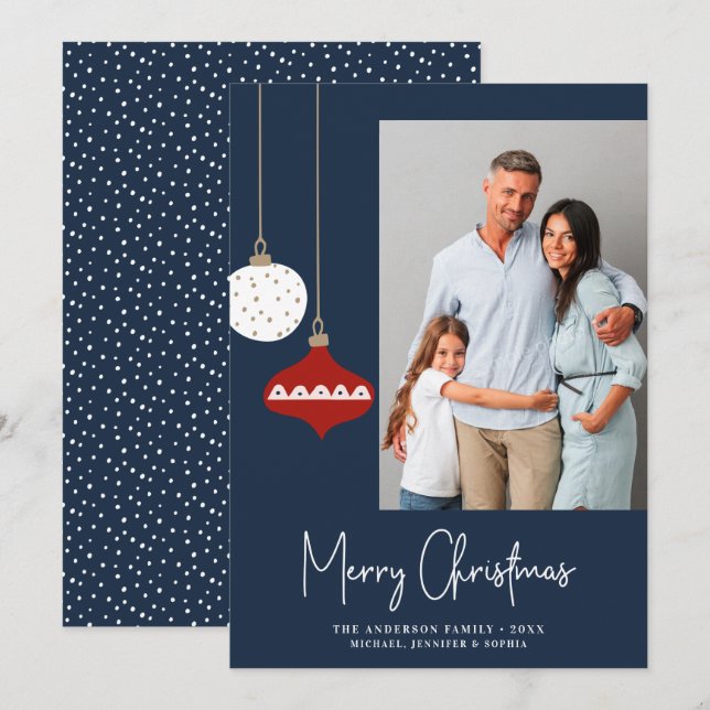 Cartão Azul de Férias de Enfeites de natal Retro (Frente/Verso)