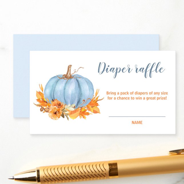 Cartão Azul de Fralda de Pequena Pumpkin (Little Pumpkin Blue Baby Shower Diaper Raffle Card)