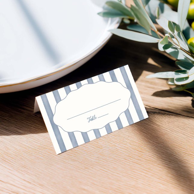 Cartão Azul De Lugar Dobrado La Dolce Vita (Keep seating organized with classic striped place cards for your tables.)