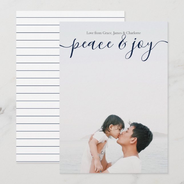 Cartão Azul De Natal Moderno Para A Paz E A Alegri (Frente/Verso)