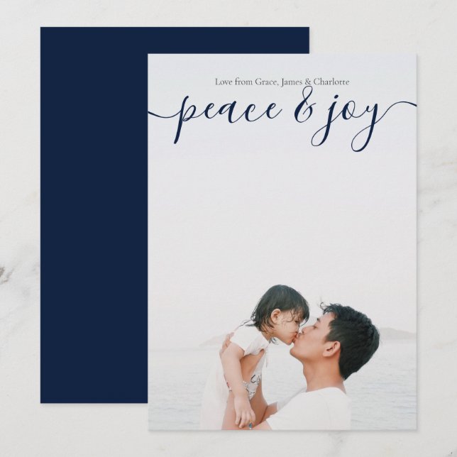 Cartão Azul De Natal Moderno Para A Paz E A Alegri (Frente/Verso)