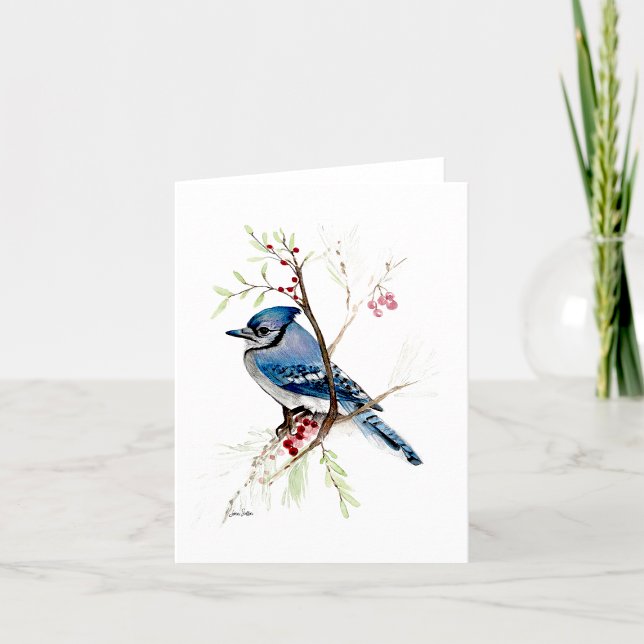 Cartão Azul De Nota De Água Linda (Blue Jay beautiful watercolor blank note card from Jenn Steffen Art)