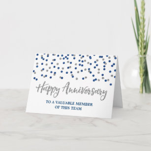Cartão azul de prata do aniversário do empregado