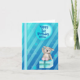 Cartão azul de primeiro aniversario Keddy Koala