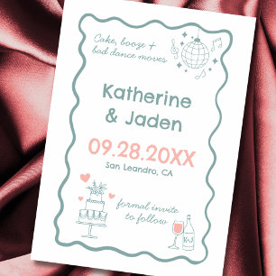 Cartão Azul de Salvar Data de Casamento com Doodle