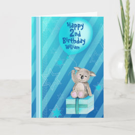 Cartão azul de segundo aniversário Keddy Koala
