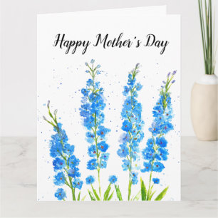 Cartão Azul delfinium floral aquarela elegante