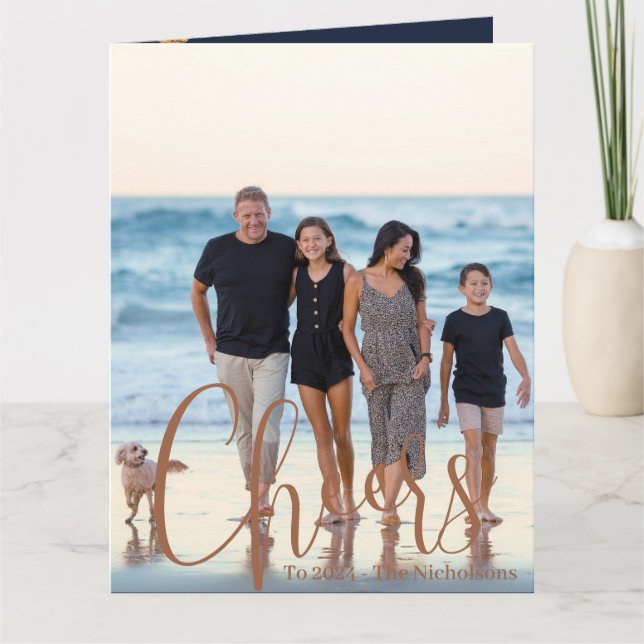 Cartão Azul Dourado Anima A Foto De Ano Novo (Frente)