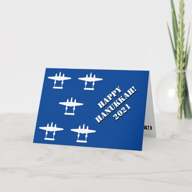 Cartão Azul e Branco Feliz Hanukkah 2021 (Frente)