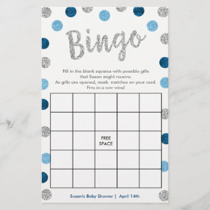 Cartão Azul e Prata com Bolsa de Bingo, 2 Lados