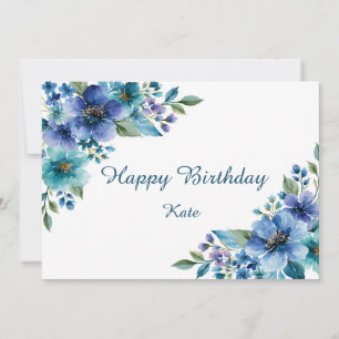 Cartão Azul e Verde Água Floral Personalizado